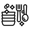 Clean cutlery icon outline vector. Glowing kitchenware dishes