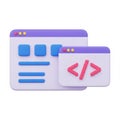 3d illustration of computer windows with code symbols, representing programming and web development, isolated on white background Royalty Free Stock Photo