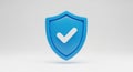 Blue shield icon with a white checkmark on a light grey background tick approval Royalty Free Stock Photo