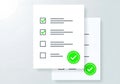 Visual representation of a completed checklist with green checkmarks and document icons on a clean background Royalty Free Stock Photo