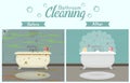 Clean and dirty bathroom in a modern style. Concept for cleaning companies. Before and After Cleaning. Flat vector illustration