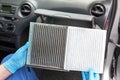 Clean and dirty cabin pollen air filter for a car Royalty Free Stock Photo