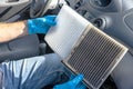 Clean and dirty cabin pollen air filter for a car