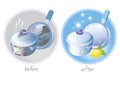 Clean and dirty dishes. Vector illustration. Royalty Free Stock Photo