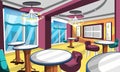 Clean Dirty Gelato Ice Cream Cafe With Fancy Chair And Table, Classic Lamp, Big Windows, Artistic Wall Picture For Vector