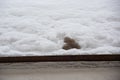 Clean and dirty snow on a metal roof