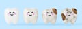 Clean and dirty teeth 3d render icon set. Dental calculus, plaque or decay, oral cavity health care. Happy smiling and