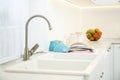 Dishes drying on counter in kitchen Royalty Free Stock Photo