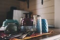 clean dishes in modern kitchen. Washing plates, glasses and tableware Royalty Free Stock Photo