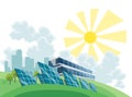 Clean electric energy concept. Renewable electricity resource from solar panels. Ecological change of the future. City