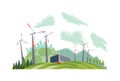 Clean electric energy concept. Renewable electricity resource from wind turbines. Ecological change of the future. City Royalty Free Stock Photo