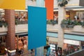 Clean, empty banners hanged inside the shopping mall