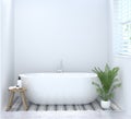 Clean empty bathroom interior,toilet,shower,modern home design 3d rendering for copy space background white tile bathroom Royalty Free Stock Photo