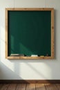 Clean empty blackboard, simple wooden frame, smooth, teach, dark, image