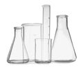 Clean empty laboratory glassware isolated on white Royalty Free Stock Photo