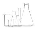 Clean empty laboratory glassware isolated on white Royalty Free Stock Photo