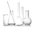 Clean empty laboratory glassware on white Royalty Free Stock Photo