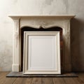 Blank White Picture Frame Mockup in Ornate Fireplace Royalty Free Stock Photo