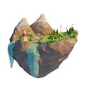 Clean energy concept. 3d low poly floating island. 3d render illustration. Isolated on white background