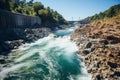 Clean energy by hydropower plant from downstream water. Generative AI