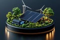 Clean energy innovation is depicted in a detailed illustration of a hybrid solar-wind power plant, integrating the latest