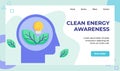 Clean energy leaf light bulb in head campaign for web website home homepage landing page template banner with flat style