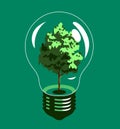 Clean energy nature concept, ecology, tree plant in light bulb, icon, graphic symbol, creative idea. Vector illustration
