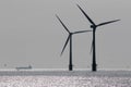 Clean energy. Offshore wind farm turbine silhouette. Naturally monochrome image