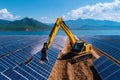 Clean energy project development is captured in a realistic photo of a solar farm under construction, emphasizing growth and Royalty Free Stock Photo