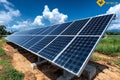 Clean energy project development is captured in a realistic photo of a solar farm under construction, emphasizing growth and Royalty Free Stock Photo
