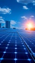 Clean energy from solar generation, blue renewable photovoltaic power, industrial