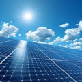 Clean energy from solar generation, blue renewable photovoltaic power, industrial