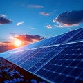 Clean energy from solar generation, blue renewable photovoltaic power, industrial