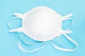 Clean face mask on blue background, top view, horizontal