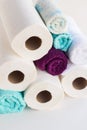 Clean face towels rolled up with paper towels on a white background Royalty Free Stock Photo