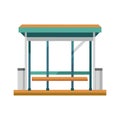 Flat vector illustration of a bus stop with bench and trash cans on white Royalty Free Stock Photo