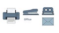 Office Supplies Icons: Printer, Stapler, Hole Punch, Envelope Royalty Free Stock Photo