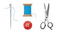 Sewing Essentials: Needle, Thread, Button, and Scissors Royalty Free Stock Photo