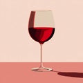 Modern flat vector illustration of a wine glass with red wine on a table with shadow. Royalty Free Stock Photo
