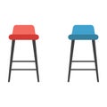 Two Bar Stools: Red and Blue, Flat Design Royalty Free Stock Photo