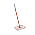 Clean floor mop with stick handle. Cleaning tool, washing rag, dust wiper, brush on pole. Housework, housecleaning item