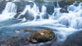 Clean and foamy flowing small waterfalls in a forest