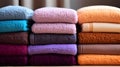 Clean folded colorful towels. Hygiene and cleanliness theme