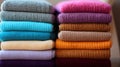 Clean folded colorful towels. Hygiene and cleanliness theme