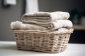 Clean folded cotton towels. Generate Ai