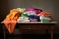 clean and folded laundry on a table by color Royalty Free Stock Photo