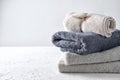 Clean folded towels on white table Royalty Free Stock Photo