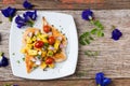 Clean food, Grilled chicken breasts , mango , tomato and vegetables. Royalty Free Stock Photo