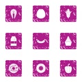 Clean foodstuff icons set, grunge style