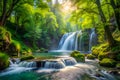Clean Forest Waterfall Flowing into a River Royalty Free Stock Photo